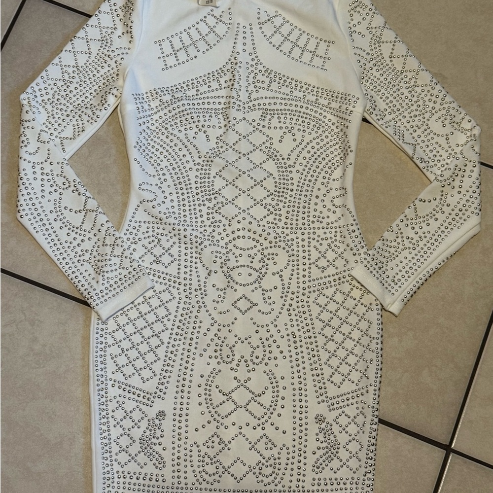 Elegant White Studded Dress